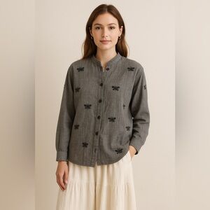 Vintage Y2K Coldwater Creek Butterfly PS Embroidered Button-Up Blouse Shacket